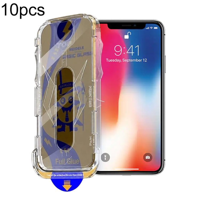 10 láminas de vidrio templado para cajas a prueba de polvo de fácil instalación de MEIDELE, For iPhone 17e / 16e / 14 / 13 Pro, For iPhone 17 Pro Max, For iPhone 17 Pro, For iPhone 17 / 16 Pro, For iPhone Air, For iPhone 16 Pro Max                     ...