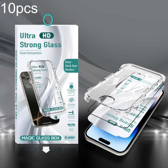 10 unidades de película de vidrio templado HD de borde a borde para caja a prueba de polvo USG de fácil instalación, For iPhone 17e / 16e / 14 / 13 Pro, For iPhone 17 Pro Max, For iPhone 17 Pro, For iPhone 17 / 16 Pro, For iPhone Air                   ...
