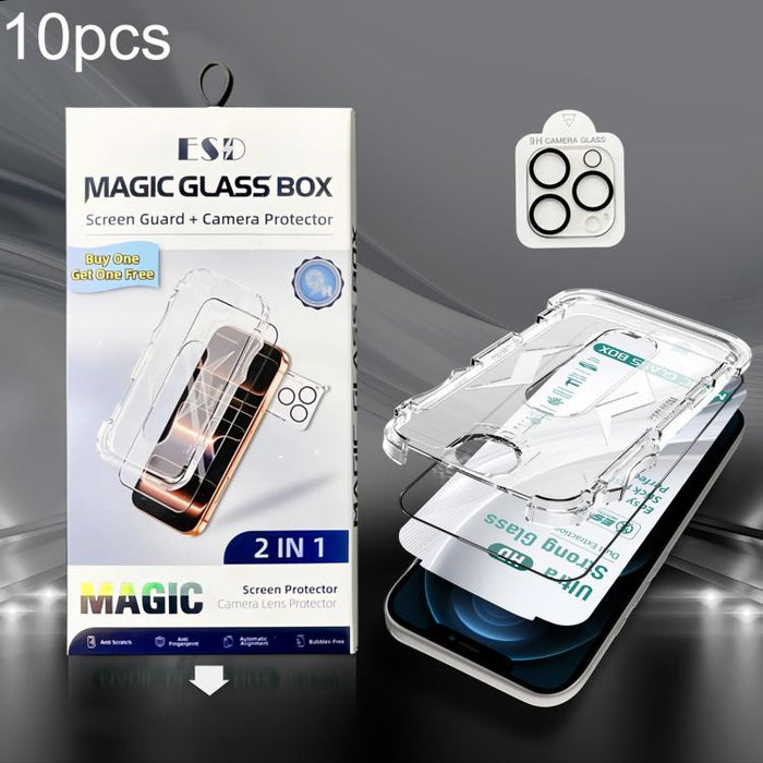 10 unidades de película de vidrio templado HD de borde a borde USG Easy Install para caja a prueba de polvo con película para lente, For iPhone 17e / 16e, For iPhone 17 Pro Max, For iPhone 17 Pro, For iPhone 17, For iPhone Air, For iPhone 16 Pro Max   ...
