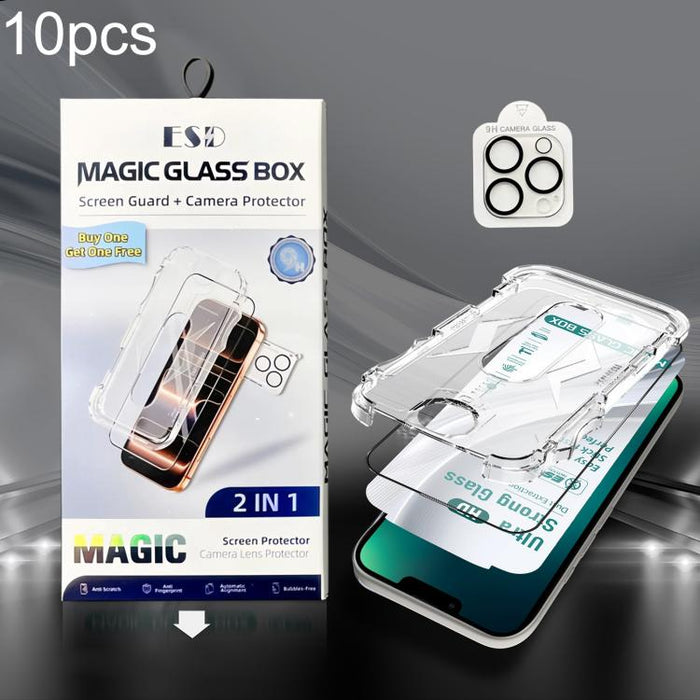 10 unidades de película de vidrio templado HD de borde a borde USG Easy Install para caja a prueba de polvo con película para lente, For iPhone 17e / 16e, For iPhone 17 Pro Max, For iPhone 17 Pro, For iPhone 17, For iPhone Air, For iPhone 16 Pro Max   ...