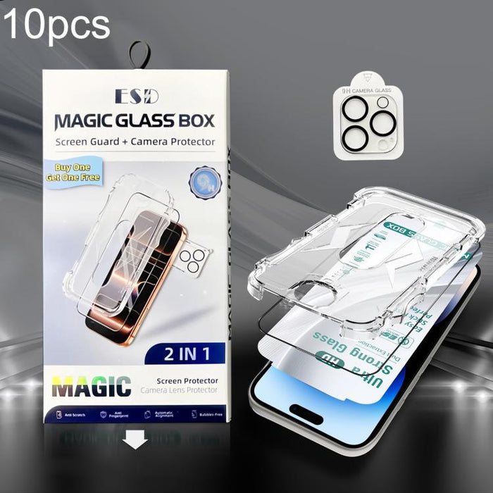 10 unidades de película de vidrio templado HD de borde a borde USG Easy Install para caja a prueba de polvo con película para lente, For iPhone 17e / 16e, For iPhone 17 Pro Max, For iPhone 17 Pro, For iPhone 17, For iPhone Air, For iPhone 16 Pro Max   ...