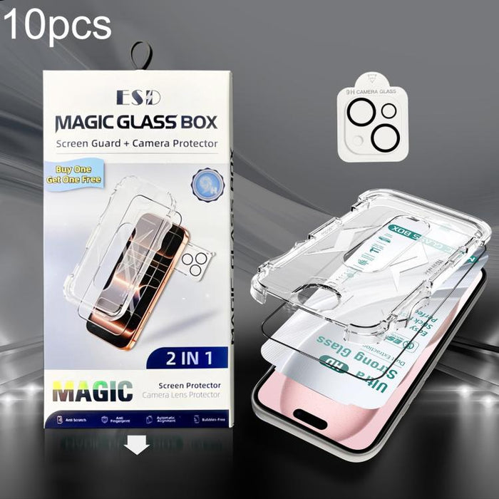 10 unidades de película de vidrio templado HD de borde a borde USG Easy Install para caja a prueba de polvo con película para lente, For iPhone 17e / 16e, For iPhone 17 Pro Max, For iPhone 17 Pro, For iPhone 17, For iPhone Air, For iPhone 16 Pro Max   ...