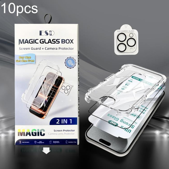 10 unidades de película de vidrio templado HD de borde a borde USG Easy Install para caja a prueba de polvo con película para lente, For iPhone 17e / 16e, For iPhone 17 Pro Max, For iPhone 17 Pro, For iPhone 17, For iPhone Air, For iPhone 16 Pro Max   ...