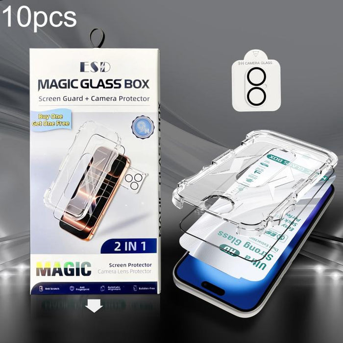 10 unidades de película de vidrio templado HD de borde a borde USG Easy Install para caja a prueba de polvo con película para lente, For iPhone 17e / 16e, For iPhone 17 Pro Max, For iPhone 17 Pro, For iPhone 17, For iPhone Air, For iPhone 16 Pro Max   ...