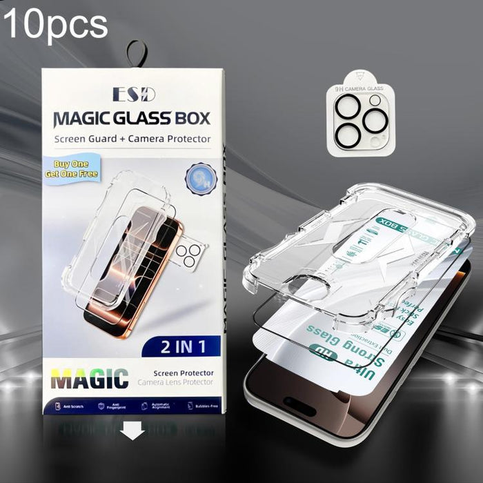 10 unidades de película de vidrio templado HD de borde a borde USG Easy Install para caja a prueba de polvo con película para lente, For iPhone 17e / 16e, For iPhone 17 Pro Max, For iPhone 17 Pro, For iPhone 17, For iPhone Air, For iPhone 16 Pro Max   ...