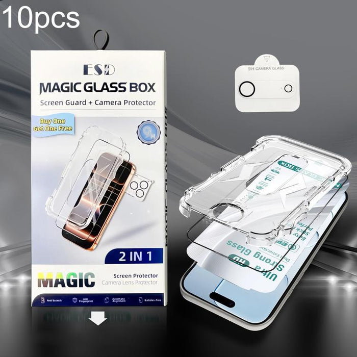 10 unidades de película de vidrio templado HD de borde a borde USG Easy Install para caja a prueba de polvo con película para lente, For iPhone 17e / 16e, For iPhone 17 Pro Max, For iPhone 17 Pro, For iPhone 17, For iPhone Air, For iPhone 16 Pro Max   ...