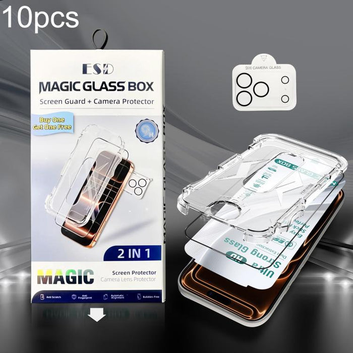 10 unidades de película de vidrio templado HD de borde a borde USG Easy Install para caja a prueba de polvo con película para lente, For iPhone 17e / 16e, For iPhone 17 Pro Max, For iPhone 17 Pro, For iPhone 17, For iPhone Air, For iPhone 16 Pro Max   ...