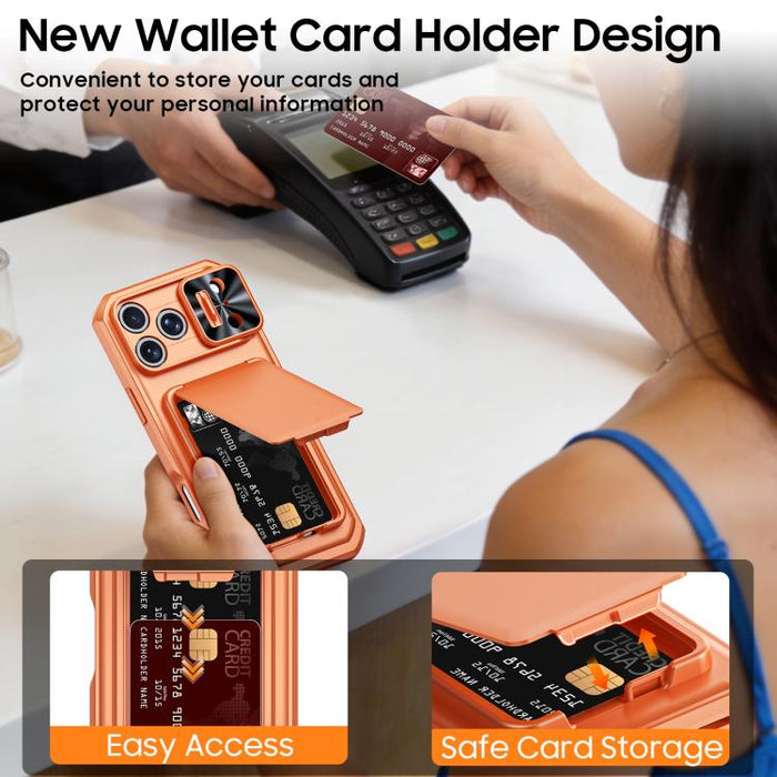 Funda híbrida para teléfono con tarjetero abatible, cubierta deslizante para cámara y carcasa de TPU y PC., For iPhone 17 Pro Max, For iPhone 16 Pro Max, For iPhone 15 Pro Max