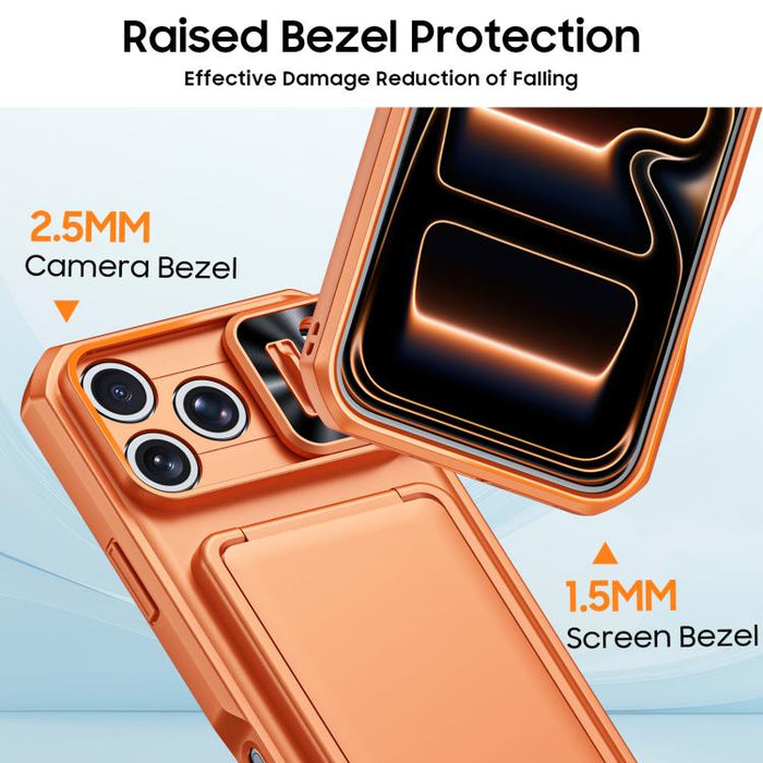 Funda híbrida para teléfono con tarjetero abatible, cubierta deslizante para cámara y carcasa de TPU y PC., For iPhone 17 Pro Max, For iPhone 16 Pro Max, For iPhone 15 Pro Max