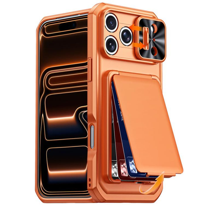 Funda híbrida para teléfono con tarjetero abatible, cubierta deslizante para cámara y carcasa de TPU y PC., For iPhone 17 Pro Max, For iPhone 16 Pro Max, For iPhone 15 Pro Max