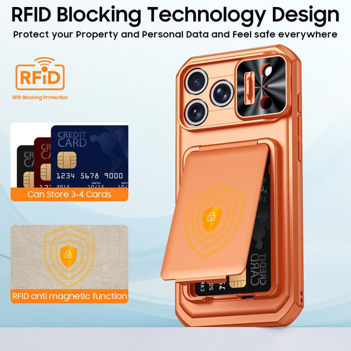 Funda híbrida para teléfono con tarjetero abatible, cubierta deslizante para cámara y carcasa de TPU y PC., For iPhone 17 Pro Max, For iPhone 16 Pro Max, For iPhone 15 Pro Max