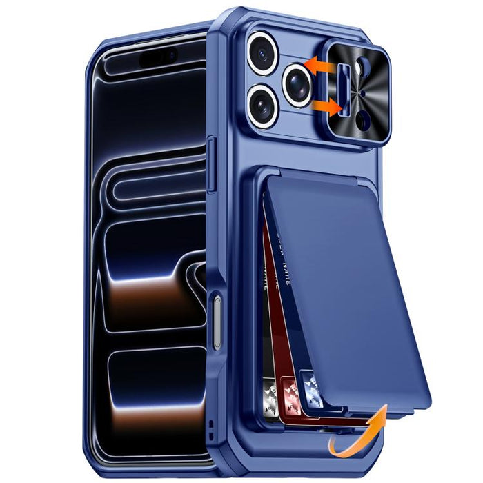 Funda híbrida para teléfono con tarjetero abatible, cubierta deslizante para cámara y carcasa de TPU y PC., For iPhone 17 Pro Max, For iPhone 16 Pro Max, For iPhone 15 Pro Max