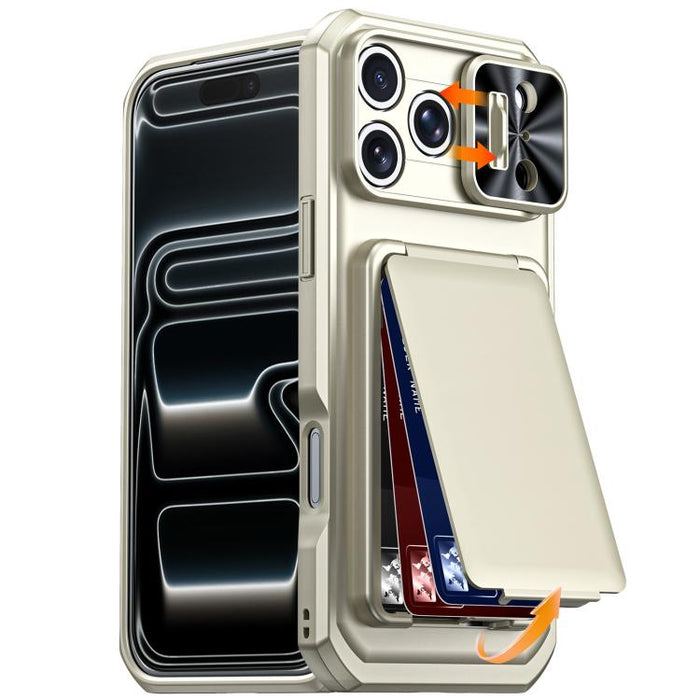 Funda híbrida para teléfono con tarjetero abatible, cubierta deslizante para cámara y carcasa de TPU y PC., For iPhone 17 Pro Max, For iPhone 16 Pro Max, For iPhone 15 Pro Max