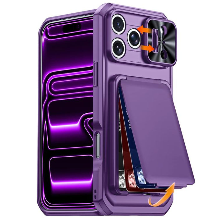 Funda híbrida para teléfono con tarjetero abatible, cubierta deslizante para cámara y carcasa de TPU y PC., For iPhone 17 Pro Max, For iPhone 16 Pro Max, For iPhone 15 Pro Max
