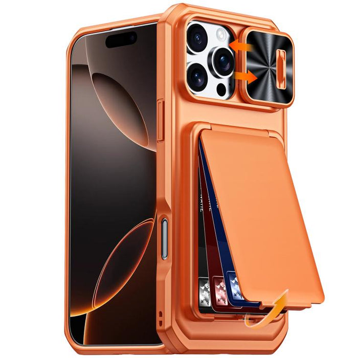 Funda híbrida para teléfono con tarjetero abatible, cubierta deslizante para cámara y carcasa de TPU y PC., For iPhone 17 Pro Max, For iPhone 16 Pro Max, For iPhone 15 Pro Max