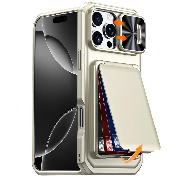 Funda híbrida para teléfono con tarjetero abatible, cubierta deslizante para cámara y carcasa de TPU y PC., For iPhone 17 Pro Max, For iPhone 16 Pro Max, For iPhone 15 Pro Max