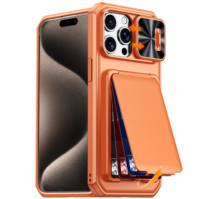Funda híbrida para teléfono con tarjetero abatible, cubierta deslizante para cámara y carcasa de TPU y PC., For iPhone 17 Pro Max, For iPhone 16 Pro Max, For iPhone 15 Pro Max