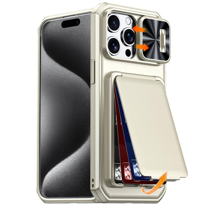 Funda híbrida para teléfono con tarjetero abatible, cubierta deslizante para cámara y carcasa de TPU y PC., For iPhone 17 Pro Max, For iPhone 16 Pro Max, For iPhone 15 Pro Max