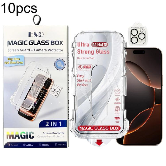 10 unidades de película protectora de vidrio templado esmerilado a prueba de polvo para cajas, de fácil instalación, con película para lentes., For iPhone 17e / 16e, For iPhone 17 Pro Max, For iPhone 17 Pro, For iPhone 17, For iPhone Air               ...