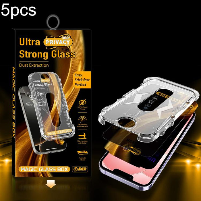 5 unidades de película de vidrio templado de privacidad 360 para caja a prueba de polvo de fácil instalación, For iPhone 17e / 16e / 14 / 13 Pro, For iPhone 17 Pro Max, For iPhone 17 Pro, For iPhone 17 / 16 Pro, For iPhone Air, For iPhone 16 Pro Max   ...