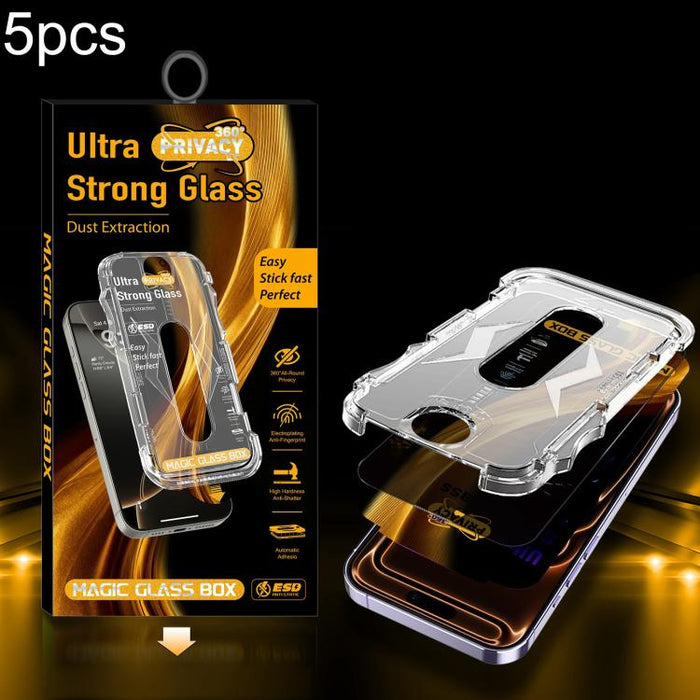 5 unidades de película de vidrio templado de privacidad 360 para caja a prueba de polvo de fácil instalación, For iPhone 17e / 16e / 14 / 13 Pro, For iPhone 17 Pro Max, For iPhone 17 Pro, For iPhone 17 / 16 Pro, For iPhone Air, For iPhone 16 Pro Max   ...