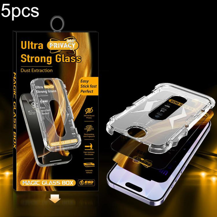 5 unidades de película de vidrio templado de privacidad 360 para caja a prueba de polvo de fácil instalación, For iPhone 17e / 16e / 14 / 13 Pro, For iPhone 17 Pro Max, For iPhone 17 Pro, For iPhone 17 / 16 Pro, For iPhone Air, For iPhone 16 Pro Max   ...