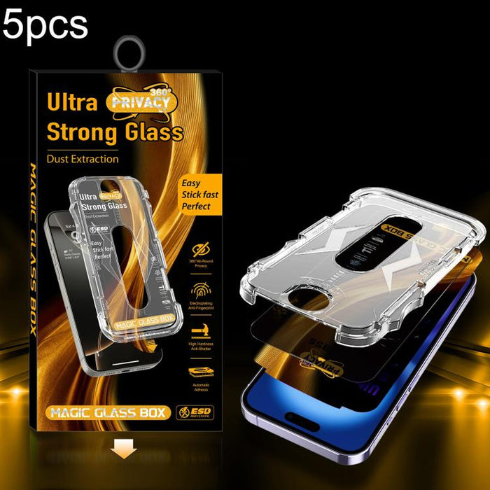 5 unidades de película de vidrio templado de privacidad 360 para caja a prueba de polvo de fácil instalación, For iPhone 17e / 16e / 14 / 13 Pro, For iPhone 17 Pro Max, For iPhone 17 Pro, For iPhone 17 / 16 Pro, For iPhone Air, For iPhone 16 Pro Max   ...