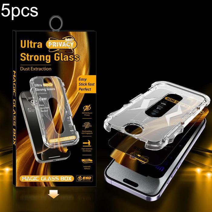 5 unidades de película de vidrio templado de privacidad 360 para caja a prueba de polvo de fácil instalación, For iPhone 17e / 16e / 14 / 13 Pro, For iPhone 17 Pro Max, For iPhone 17 Pro, For iPhone 17 / 16 Pro, For iPhone Air, For iPhone 16 Pro Max   ...