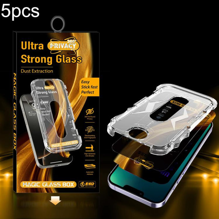 5 unidades de película de vidrio templado de privacidad 360 para caja a prueba de polvo de fácil instalación, For iPhone 17e / 16e / 14 / 13 Pro, For iPhone 17 Pro Max, For iPhone 17 Pro, For iPhone 17 / 16 Pro, For iPhone Air, For iPhone 16 Pro Max   ...