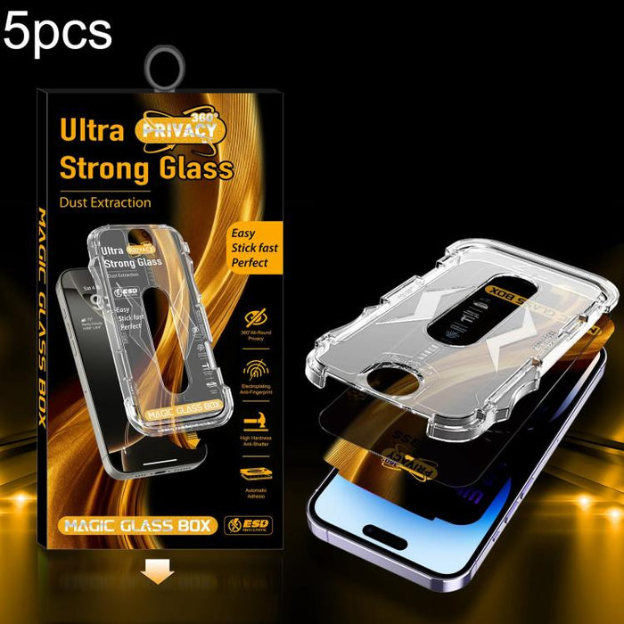 5 unidades de película de vidrio templado de privacidad 360 para caja a prueba de polvo de fácil instalación, For iPhone 17e / 16e / 14 / 13 Pro, For iPhone 17 Pro Max, For iPhone 17 Pro, For iPhone 17 / 16 Pro, For iPhone Air, For iPhone 16 Pro Max   ...