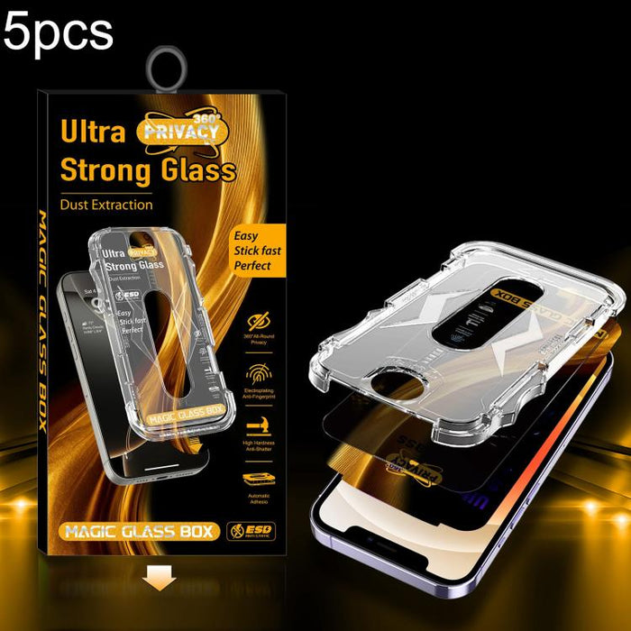5 unidades de película de vidrio templado de privacidad 360 para caja a prueba de polvo de fácil instalación, For iPhone 17e / 16e / 14 / 13 Pro, For iPhone 17 Pro Max, For iPhone 17 Pro, For iPhone 17 / 16 Pro, For iPhone Air, For iPhone 16 Pro Max   ...