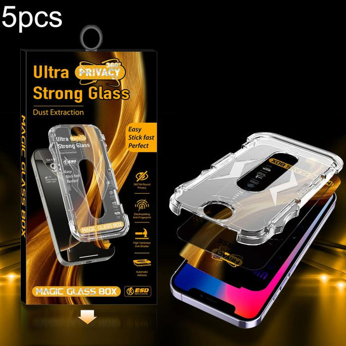 5 unidades de película de vidrio templado de privacidad 360 para caja a prueba de polvo de fácil instalación, For iPhone 17e / 16e / 14 / 13 Pro, For iPhone 17 Pro Max, For iPhone 17 Pro, For iPhone 17 / 16 Pro, For iPhone Air, For iPhone 16 Pro Max   ...