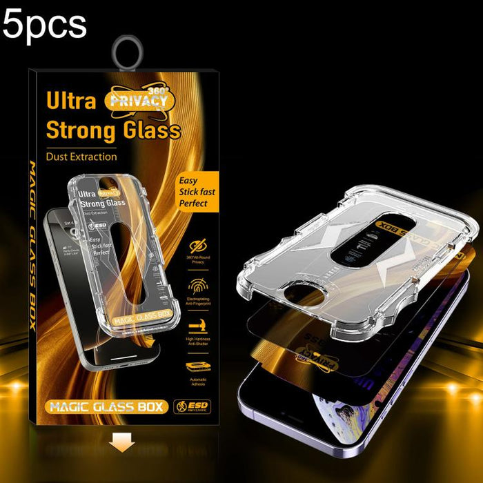 5 unidades de película de vidrio templado de privacidad 360 para caja a prueba de polvo de fácil instalación, For iPhone 17e / 16e / 14 / 13 Pro, For iPhone 17 Pro Max, For iPhone 17 Pro, For iPhone 17 / 16 Pro, For iPhone Air, For iPhone 16 Pro Max   ...