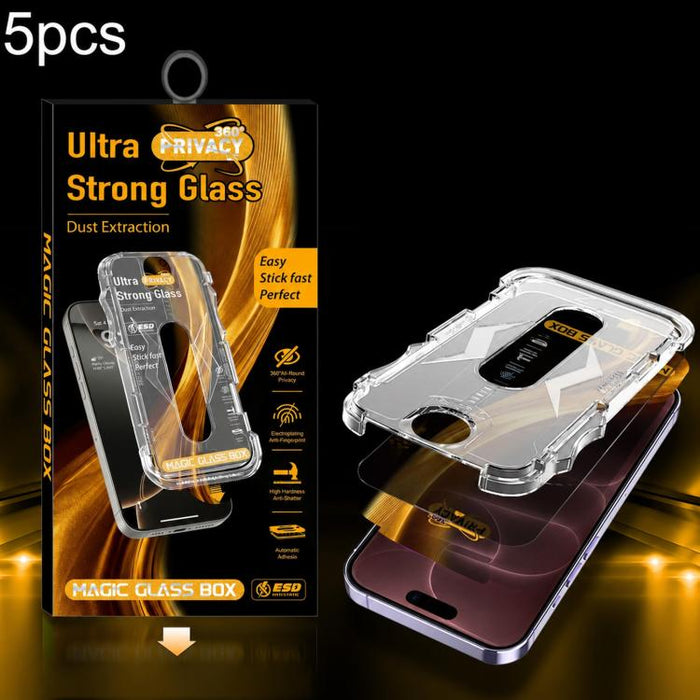 5 unidades de película de vidrio templado de privacidad 360 para caja a prueba de polvo de fácil instalación, For iPhone 17e / 16e / 14 / 13 Pro, For iPhone 17 Pro Max, For iPhone 17 Pro, For iPhone 17 / 16 Pro, For iPhone Air, For iPhone 16 Pro Max   ...