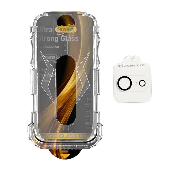 5 unidades de película de vidrio templado de privacidad 360 para caja a prueba de polvo de fácil instalación con película para lente, For iPhone 17e / 16e, For iPhone 17 Pro Max, For iPhone 17 Pro, For iPhone 17, For iPhone Air, For iPhone 16 Pro Max  ...