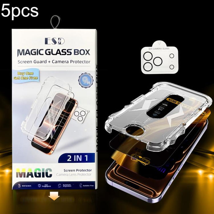 5 unidades de película de vidrio templado de privacidad 360 para caja a prueba de polvo de fácil instalación con película para lente, For iPhone 17e / 16e, For iPhone 17 Pro Max, For iPhone 17 Pro, For iPhone 17, For iPhone Air, For iPhone 16 Pro Max  ...