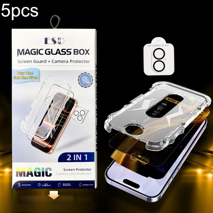 5 unidades de película de vidrio templado de privacidad 360 para caja a prueba de polvo de fácil instalación con película para lente, For iPhone 17e / 16e, For iPhone 17 Pro Max, For iPhone 17 Pro, For iPhone 17, For iPhone Air, For iPhone 16 Pro Max  ...