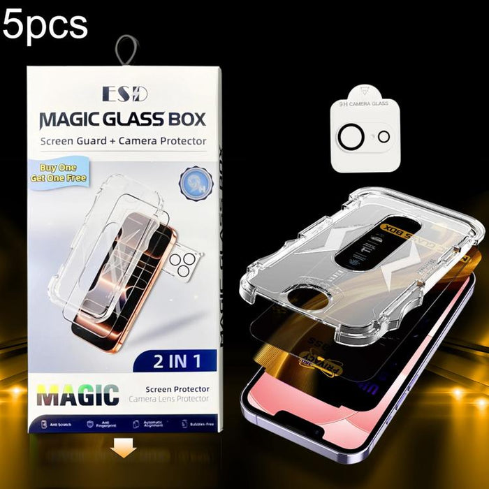 5 unidades de película de vidrio templado de privacidad 360 para caja a prueba de polvo de fácil instalación con película para lente, For iPhone 17e / 16e, For iPhone 17 Pro Max, For iPhone 17 Pro, For iPhone 17, For iPhone Air, For iPhone 16 Pro Max  ...