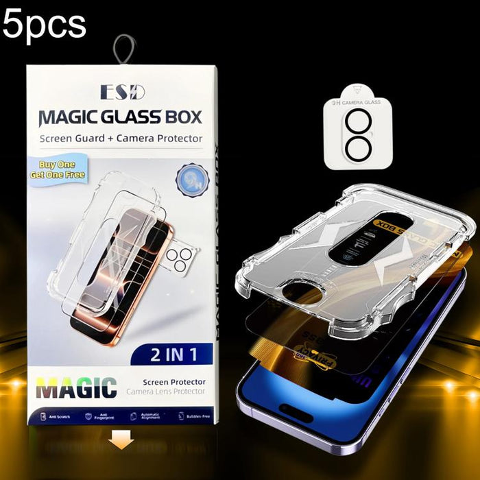 5 unidades de película de vidrio templado de privacidad 360 para caja a prueba de polvo de fácil instalación con película para lente, For iPhone 17e / 16e, For iPhone 17 Pro Max, For iPhone 17 Pro, For iPhone 17, For iPhone Air, For iPhone 16 Pro Max  ...