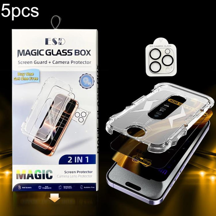5 unidades de película de vidrio templado de privacidad 360 para caja a prueba de polvo de fácil instalación con película para lente, For iPhone 17e / 16e, For iPhone 17 Pro Max, For iPhone 17 Pro, For iPhone 17, For iPhone Air, For iPhone 16 Pro Max  ...