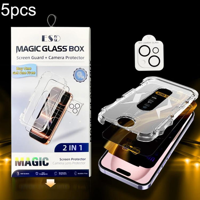 5 unidades de película de vidrio templado de privacidad 360 para caja a prueba de polvo de fácil instalación con película para lente, For iPhone 17e / 16e, For iPhone 17 Pro Max, For iPhone 17 Pro, For iPhone 17, For iPhone Air, For iPhone 16 Pro Max  ...