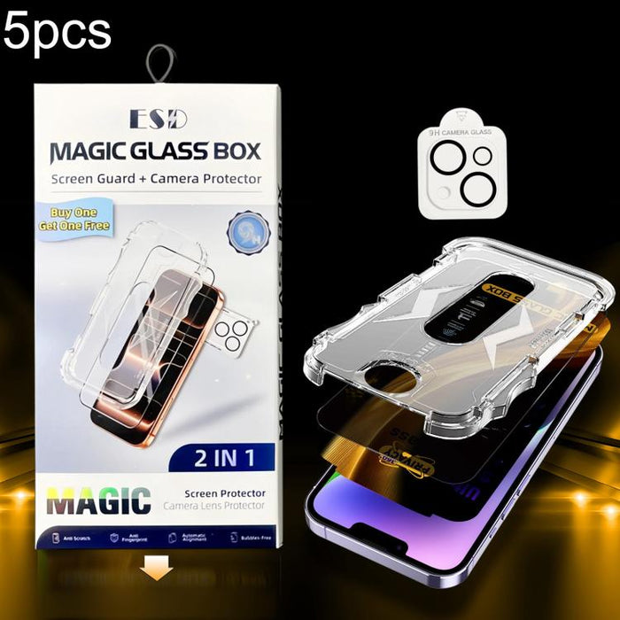 5 unidades de película de vidrio templado de privacidad 360 para caja a prueba de polvo de fácil instalación con película para lente, For iPhone 17e / 16e, For iPhone 17 Pro Max, For iPhone 17 Pro, For iPhone 17, For iPhone Air, For iPhone 16 Pro Max  ...
