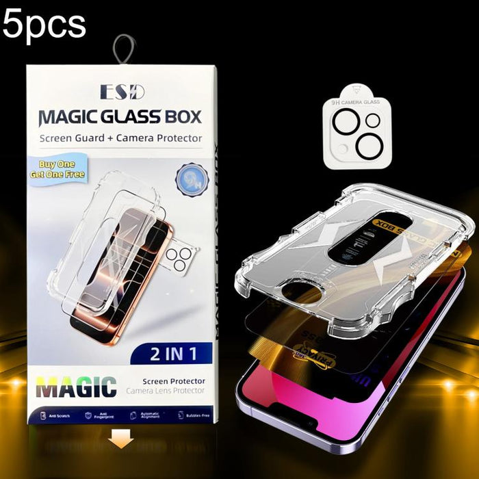 5 unidades de película de vidrio templado de privacidad 360 para caja a prueba de polvo de fácil instalación con película para lente, For iPhone 17e / 16e, For iPhone 17 Pro Max, For iPhone 17 Pro, For iPhone 17, For iPhone Air, For iPhone 16 Pro Max  ...