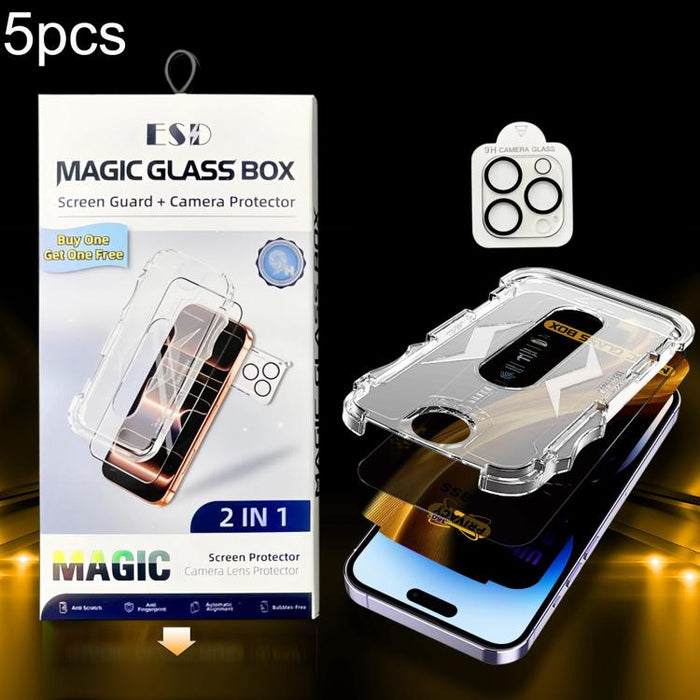 5 unidades de película de vidrio templado de privacidad 360 para caja a prueba de polvo de fácil instalación con película para lente, For iPhone 17e / 16e, For iPhone 17 Pro Max, For iPhone 17 Pro, For iPhone 17, For iPhone Air, For iPhone 16 Pro Max  ...