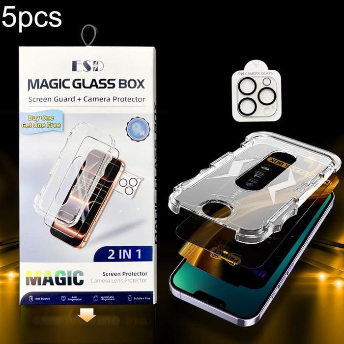 5 unidades de película de vidrio templado de privacidad 360 para caja a prueba de polvo de fácil instalación con película para lente, For iPhone 17e / 16e, For iPhone 17 Pro Max, For iPhone 17 Pro, For iPhone 17, For iPhone Air, For iPhone 16 Pro Max  ...
