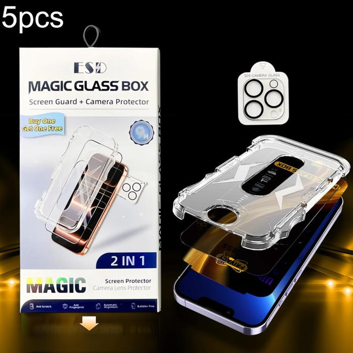 5 unidades de película de vidrio templado de privacidad 360 para caja a prueba de polvo de fácil instalación con película para lente, For iPhone 17e / 16e, For iPhone 17 Pro Max, For iPhone 17 Pro, For iPhone 17, For iPhone Air, For iPhone 16 Pro Max  ...