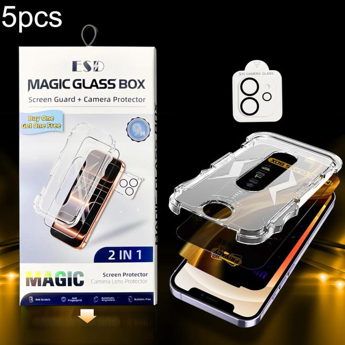 5 unidades de película de vidrio templado de privacidad 360 para caja a prueba de polvo de fácil instalación con película para lente, For iPhone 17e / 16e, For iPhone 17 Pro Max, For iPhone 17 Pro, For iPhone 17, For iPhone Air, For iPhone 16 Pro Max  ...