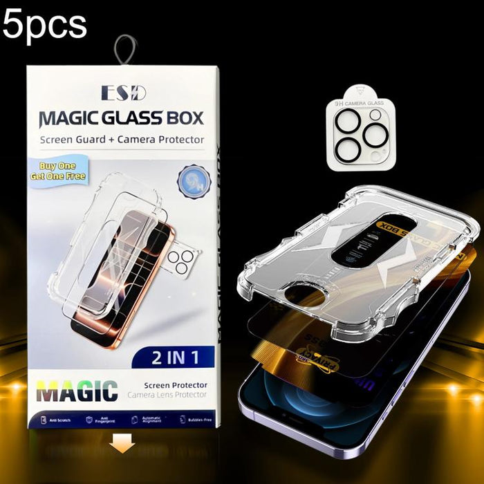 5 unidades de película de vidrio templado de privacidad 360 para caja a prueba de polvo de fácil instalación con película para lente, For iPhone 17e / 16e, For iPhone 17 Pro Max, For iPhone 17 Pro, For iPhone 17, For iPhone Air, For iPhone 16 Pro Max  ...