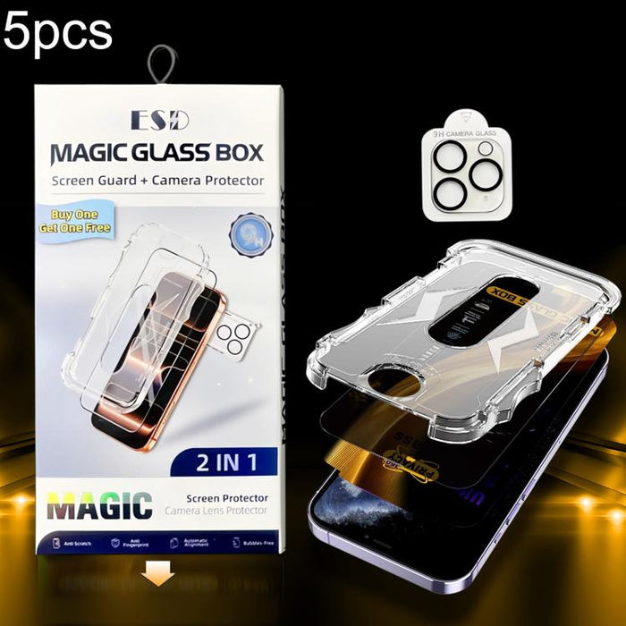 5 unidades de película de vidrio templado de privacidad 360 para caja a prueba de polvo de fácil instalación con película para lente, For iPhone 17e / 16e, For iPhone 17 Pro Max, For iPhone 17 Pro, For iPhone 17, For iPhone Air, For iPhone 16 Pro Max  ...