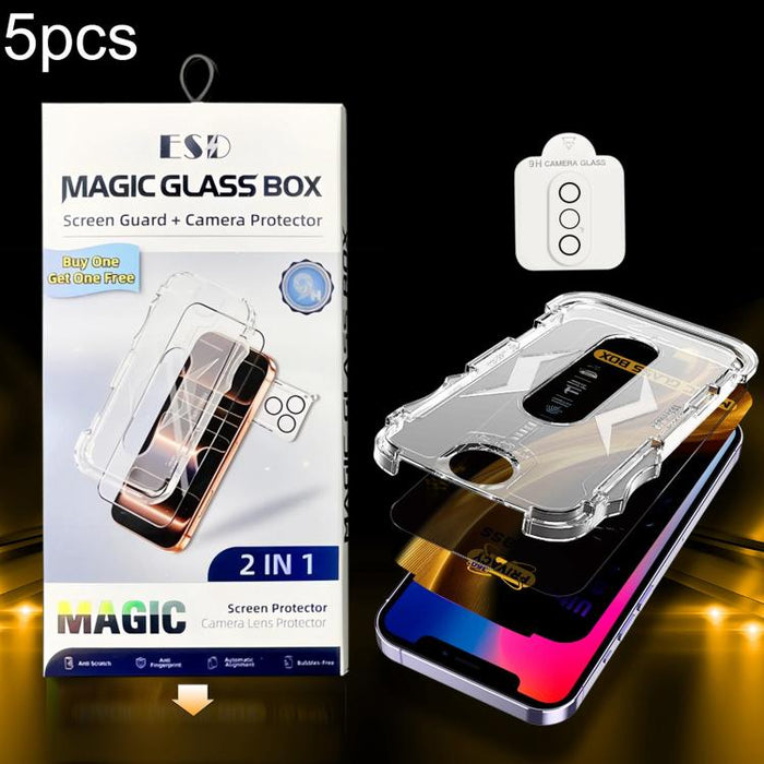5 unidades de película de vidrio templado de privacidad 360 para caja a prueba de polvo de fácil instalación con película para lente, For iPhone 17e / 16e, For iPhone 17 Pro Max, For iPhone 17 Pro, For iPhone 17, For iPhone Air, For iPhone 16 Pro Max  ...